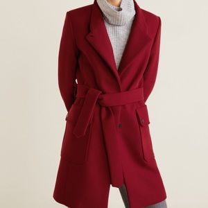 New Mango Wool Belted Red Coat